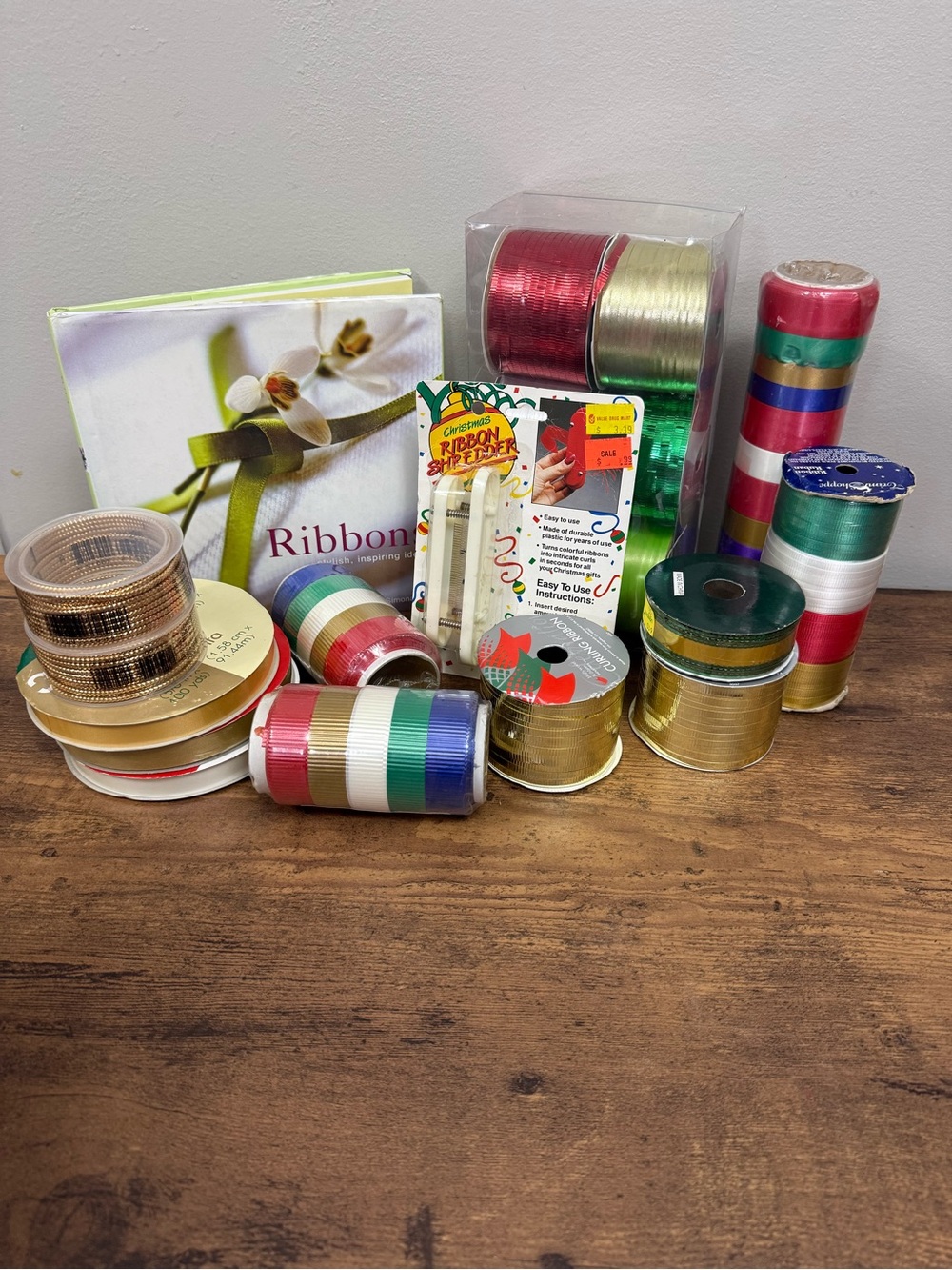 Ribbon Shredder, Ribbon Book, Assorted Holiday Ribbon Gift Wrap Lot